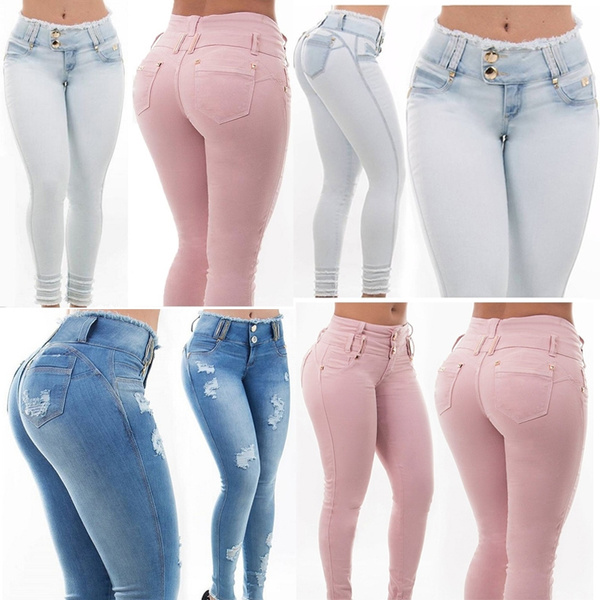 Women Fashion Candy Color Bright Denim Leggings Pants Sexy Slim Pencil Pants  Winter Warm Thicken Clothes