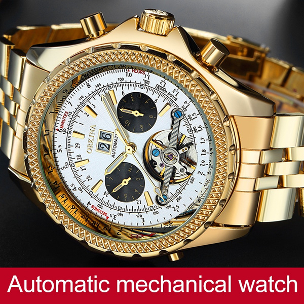 ORKINA Luxury Brand Gold Watch Steel Automatic Watches Big Face