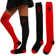 Women's Fashion Harley Quinn Style Over The Knee Socks Girls Cute Stockings Halloween Knitted Stockings Cotton Long Stockings