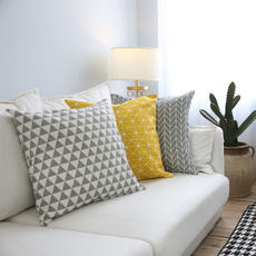Modern Sofa Cushion Cover Yellow Grey Cotton Linen Decorative Throw Pillow Cover Plaid Geometry Printed Bedding Home Decor