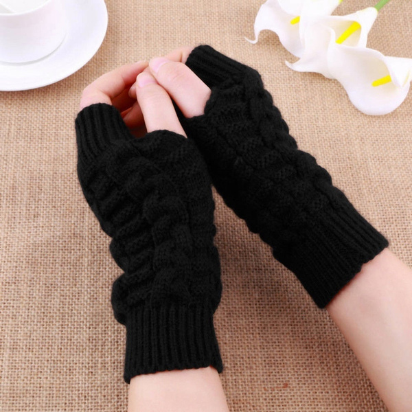 Women Gloves Stylish Hand Warmer Winter Gloves Women Arm Crochet Knitting  Faux Wool Mitten Warm Fingerless Gloves,gants Femme