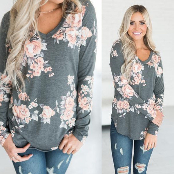 Fashion Women Summer Loose Top Long Sleeve Blouse Ladies Casual Tops T ...