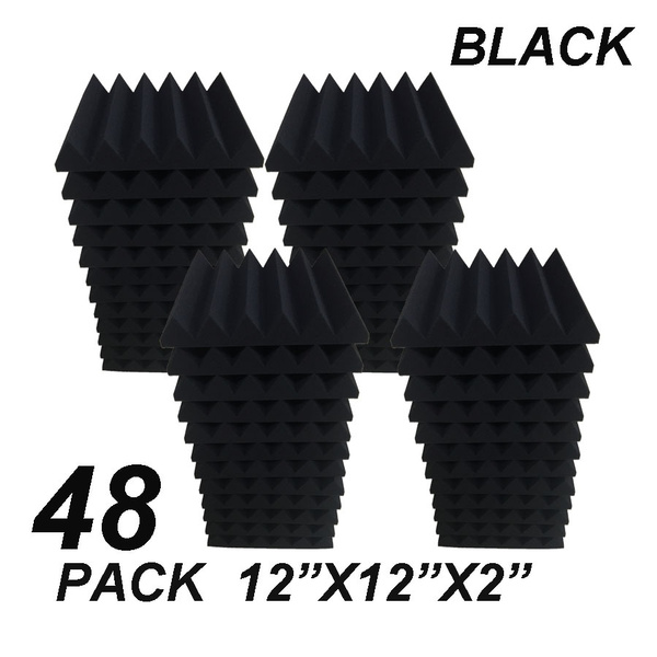 12" x 12" x 2" 48 Pack Black Acoustic Wedge Studio Soundproofing Foam ...