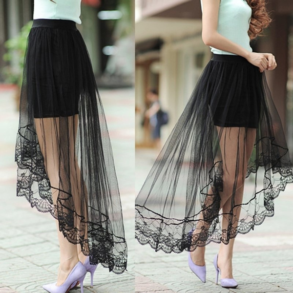 Low Mesh Net Lace Overlay Maxi Skirt | Wish
