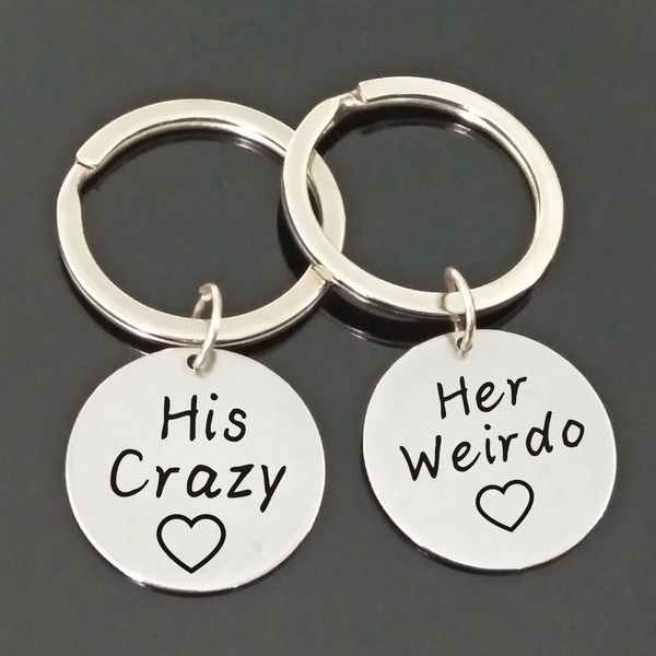 PSL Set Portachiavi Per Coppie In Acciaio Inox - "His Crazy Her Weirdo" - Regalo Fidanzati