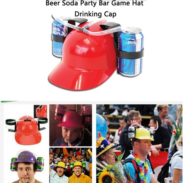 Beer and Soda Coke Cool Helmet Drinking Cap Drinking Hat with Straws Can  Holder Toys Games Fun Party Hat