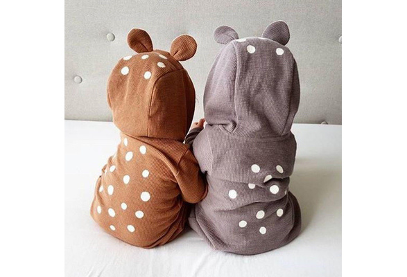 Toddler Kid Baby Boy Girl Deer Dot Hooded 3D Ear Romper Jumpsuit Clothes Outfits 