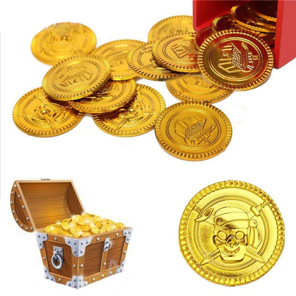 Plastic Gold Coins & Jewelery Playset Fake Treasure Coins for Kids Favors 