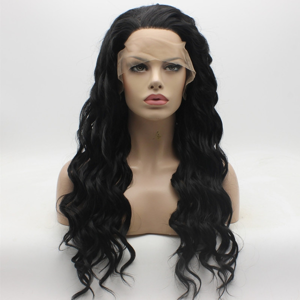 realistic long black wig