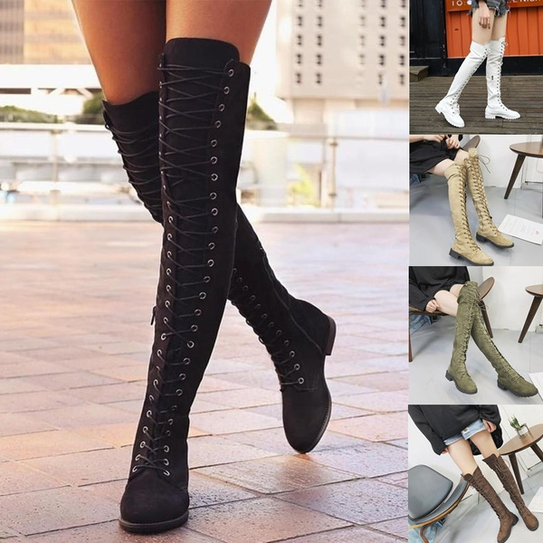 Thigh high boots 2024 lace up front