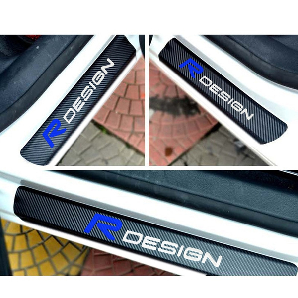 for Volvo S40 S60 S60L S80 S80L V40 V60 C30 XC60 XC90 Carbon Fiber Door Sill Protector Scratch Door Sill Guard 4D Welcome Pedals Guards Threshold Sticker Sticker Blue 4Pcs 