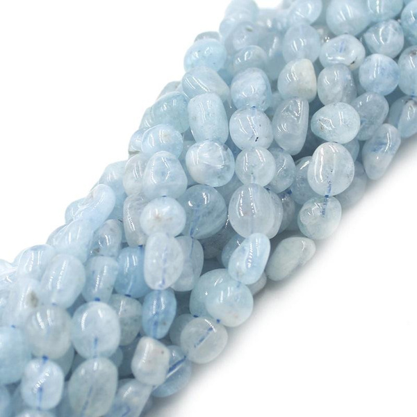 Natural 7-8mm Freeform Aquamarine Gemstone Jewelry Making Beads Strand 15" 