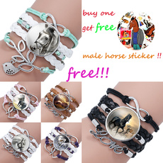 Vintage Women Jewelry Horse Time Gem Glass Bracelet Handmade Woven Multi-layer Combination Leather Horse Bracelet(Buy One Get Free One)