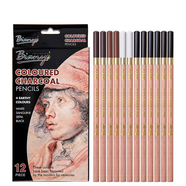 Coloured charcoal Pencils Art Set School Supplies 12Pcs/4Colors