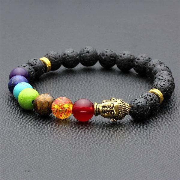 Bracelet De Priere Bouddha En Pierre De Lave Et 7 Chakras 8mm Wish