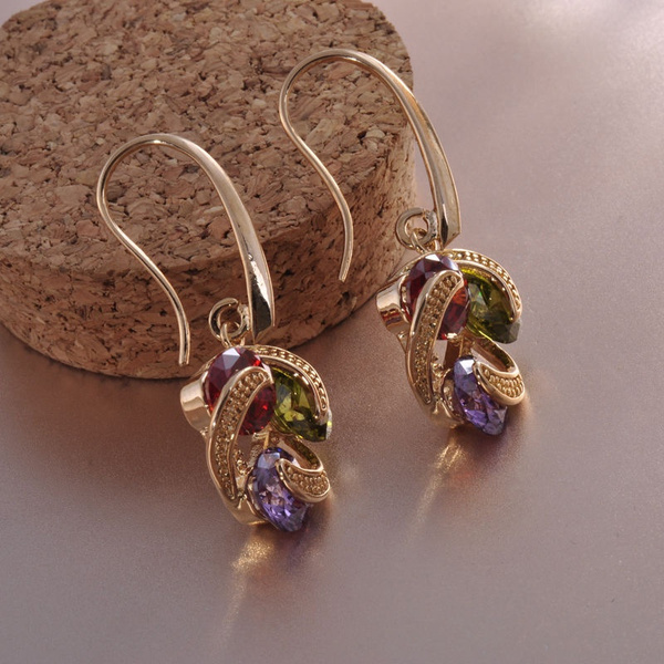 Women's Gold Plated Ruby/Peridot/Amethyst Drop/Dangle Hook