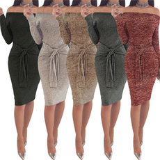 Bodycon Bandage Evening Cocktail Party Dress Women Off the Shoulder Long Sleeve Dress