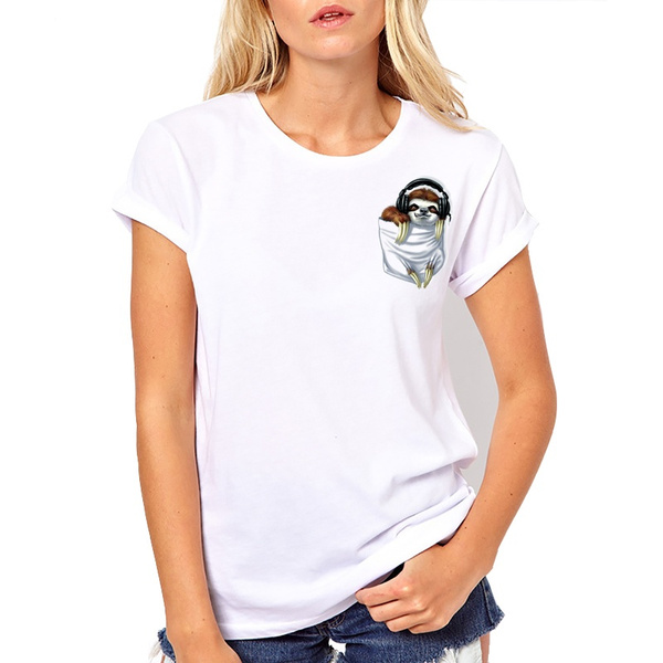 2017 Summer Latest funny print design Little Pocket Sloth T-shirt women  summer t-shirt brand fashion shirt Funny pocket Tee tops | Wish