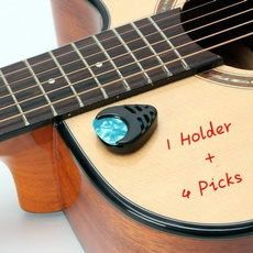 Guitar Picks Stick-on Holder + 4 Pcs Guitar Picks(Black or Random color)