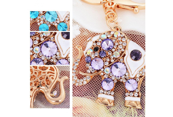 LD_ LC_ Cute Elephant Keychain Bling Rhinestone Key Ring bag Charm Pendant Gif