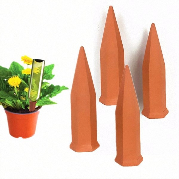 Premium Plant Waterer Self Watering Terracotta Spikes Set of 4 Automatically Water Your Indoor and Outdoor Plants While On Vacation 