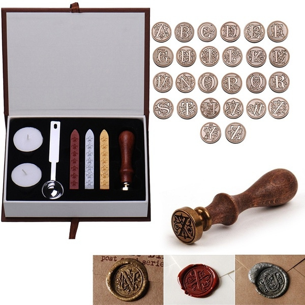 Letter A-Z Wax Seal Stamp,Vintage Retro Wax Sealing Stamp, Classic Brass Head Wooden Handle Alphabet Letter Initial Wax Seal Stamp | DE