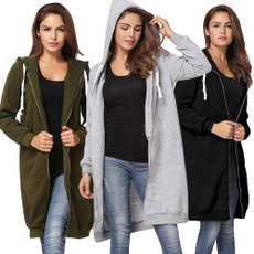 Women Hoodie Long Hooded Sweatshirts Coat Casual Pockets Zipper Solid Outerwear Jacket Sweatshirt Cardigan Coat (Plus Size : S - 5XL) 