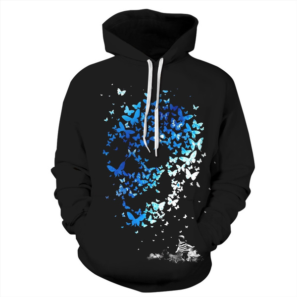 White hoodie blue online butterfly