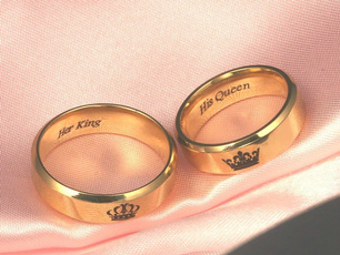 Fashion "His Queen""Her King " Stainless Steel Couple Ring His and Hers Matching Rings Unique Gift for Lovers Wedding Jewelry Stainless Steel His Queen and Her King Couple Rings for Lovers