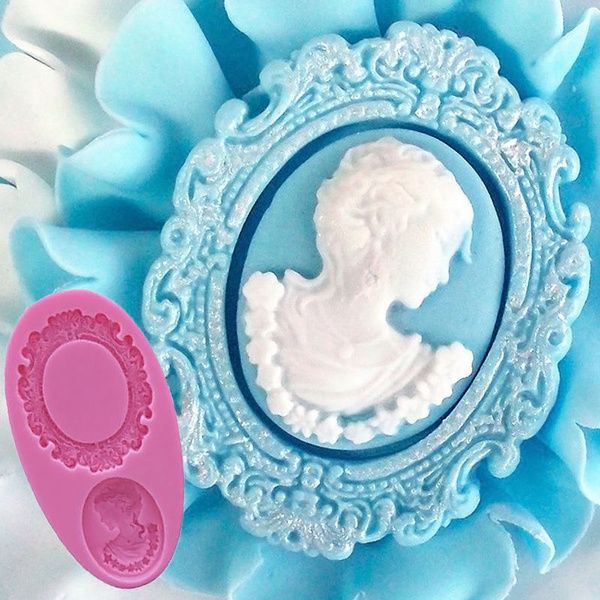 Woman Cameo Mirror Fondant Moulds Cake Decorating Mold L6C0 Frame Bakeware 