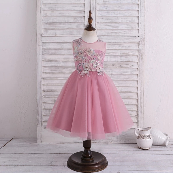 Dusty Pink A Line Lace Tulle Beading 