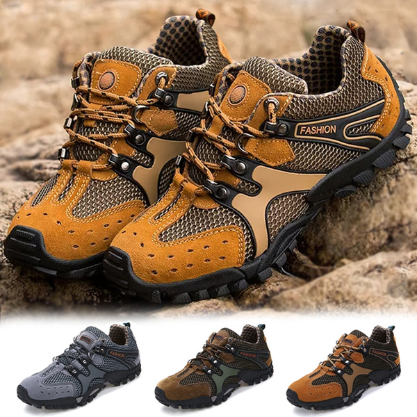 Men Fashion Outdoor Rubber sole Non-slip Lace up Hiking Shoes