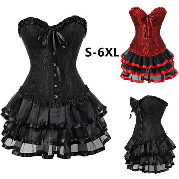 Gothic Corset Dress Sexy Halloween Costumes Lace Up Corset Skirt Moulin  Rouge Showgirl Clubwear Dress Plus Size S-6XL