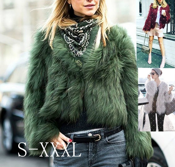 Faux Fur Women Coat Warm Long Hair, Long Fake Fur Coat Womens