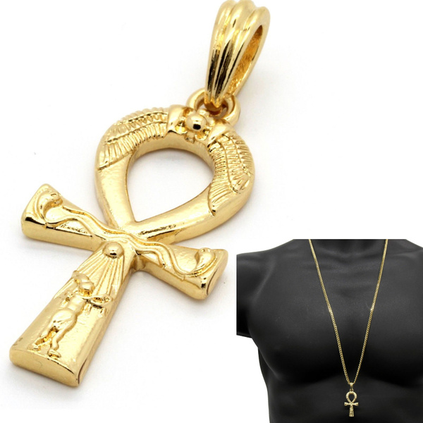14k Gold Plated Engrave Ankh Pendant 