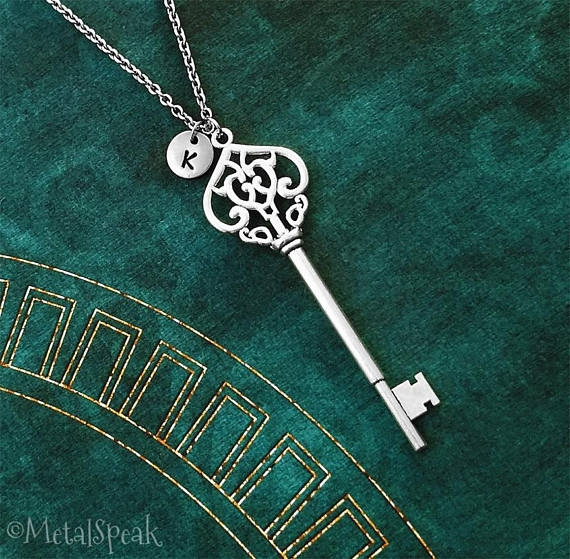 LARGE Key Necklace Key Charm Necklace Skeleton Key Jewelry Antique Key Vintage Key Pendant Personalized Jewelry Initial Necklace Key Gift