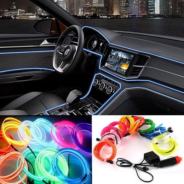1/2/3/4/5m Car 12V LED Cold lights Flexible Neon EL Wire Auto Lamps on ...
