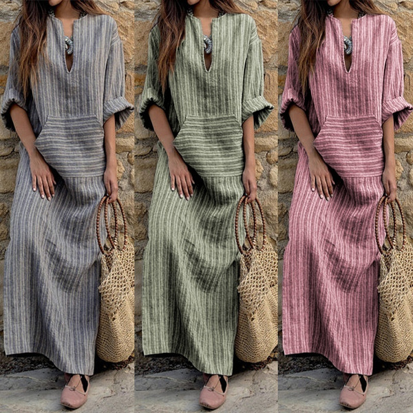 2018 Autumn ZANZEA Women Sexy V Neck Long Sleeve Cotton Vintage Maxi ...