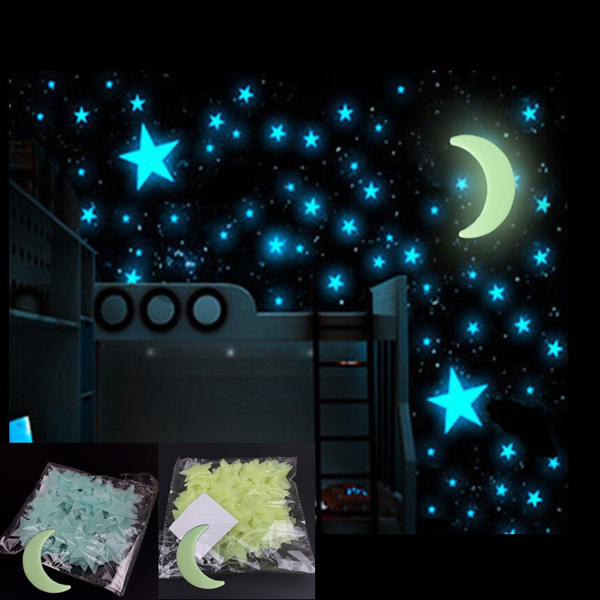 100pieces Canada Decoration Glow In The Dark Stars moon.Small Wall Stickers 