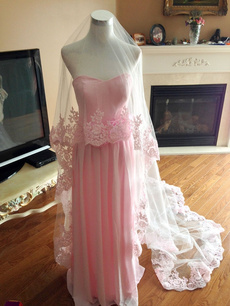 pink, Ivory, weddingveil, bridalveil