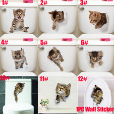 1PC 3D Wall Sticker  Hole View Vivid Cats Wall Sticker Bathroom Toilet Refrigerator Decoration Animal Decals