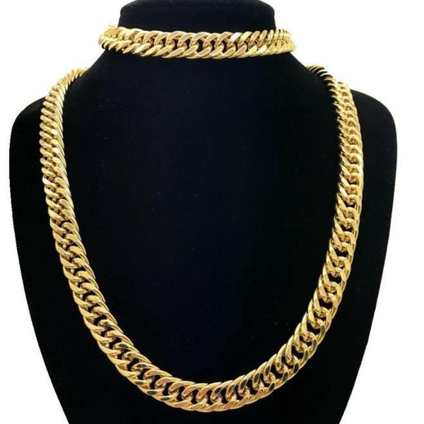 Mens gold chain on sale necklace and bracelet set