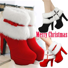 Womens Red Black Fur Suede Ankle Boots Booties For Casual/Walking/Party/Christmas Dress Plus Size 34-43