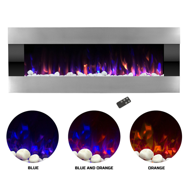Stainless Steel Electric Fireplace With, Stainless Steel Electric Fireplace With Wall Mount