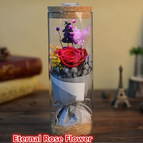 Romantic Preserved Rose Fresh Real Roses Gift Present Eternal LED Flower 