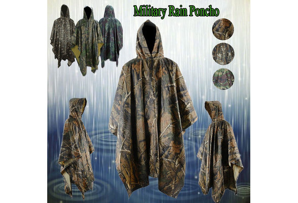 UK Waterproof Army Hooded Ripstop Festival Rain Poncho Military Camping Hiking 