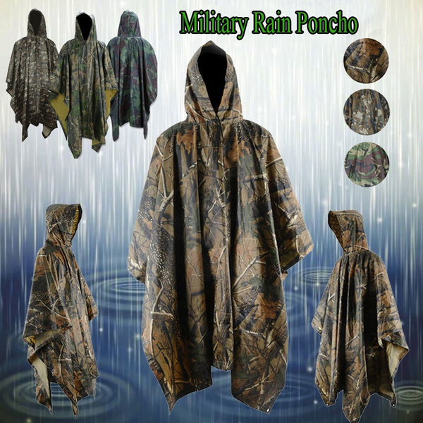 Waterproof Army Hooded Ripstop Festival Rain Poncho Military Camping Outdoor GS1