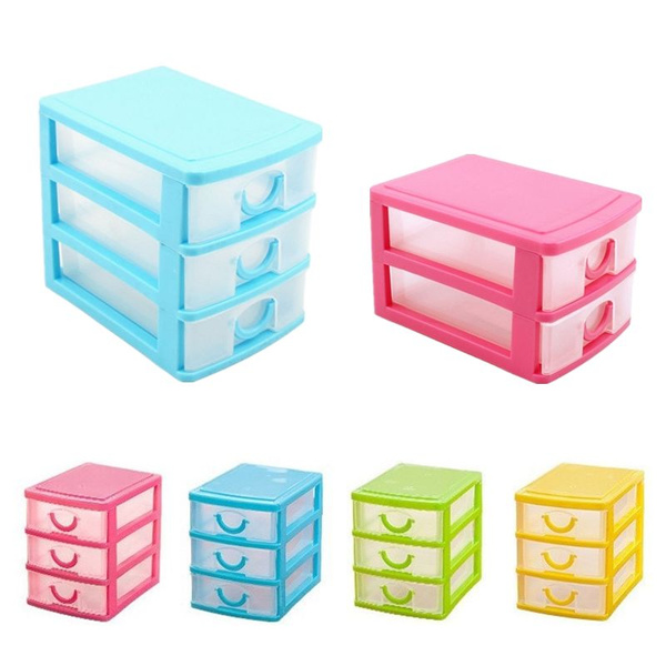 2 or 3 Layers Mini Drawer Desk Organizer Plastic Storage Boxes Containers  Jewelry Cosmetics Storage Case