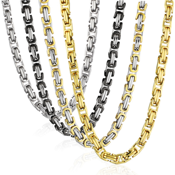 Men Chain Necklace Gold Black Silver Color Stainless Steel Byzantine Chain Vintage Jewelry 5 6 8mm Width 55 60 65 70 90cm Length Wish