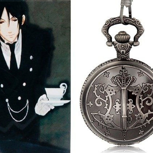 Kuroshitsuji Silver Quartz Pocket Watch With Gears Necklace Fashionable  Anime Cosplay Accessory For Men And Boys From Akaiken, $3.29 | DHgate.Com